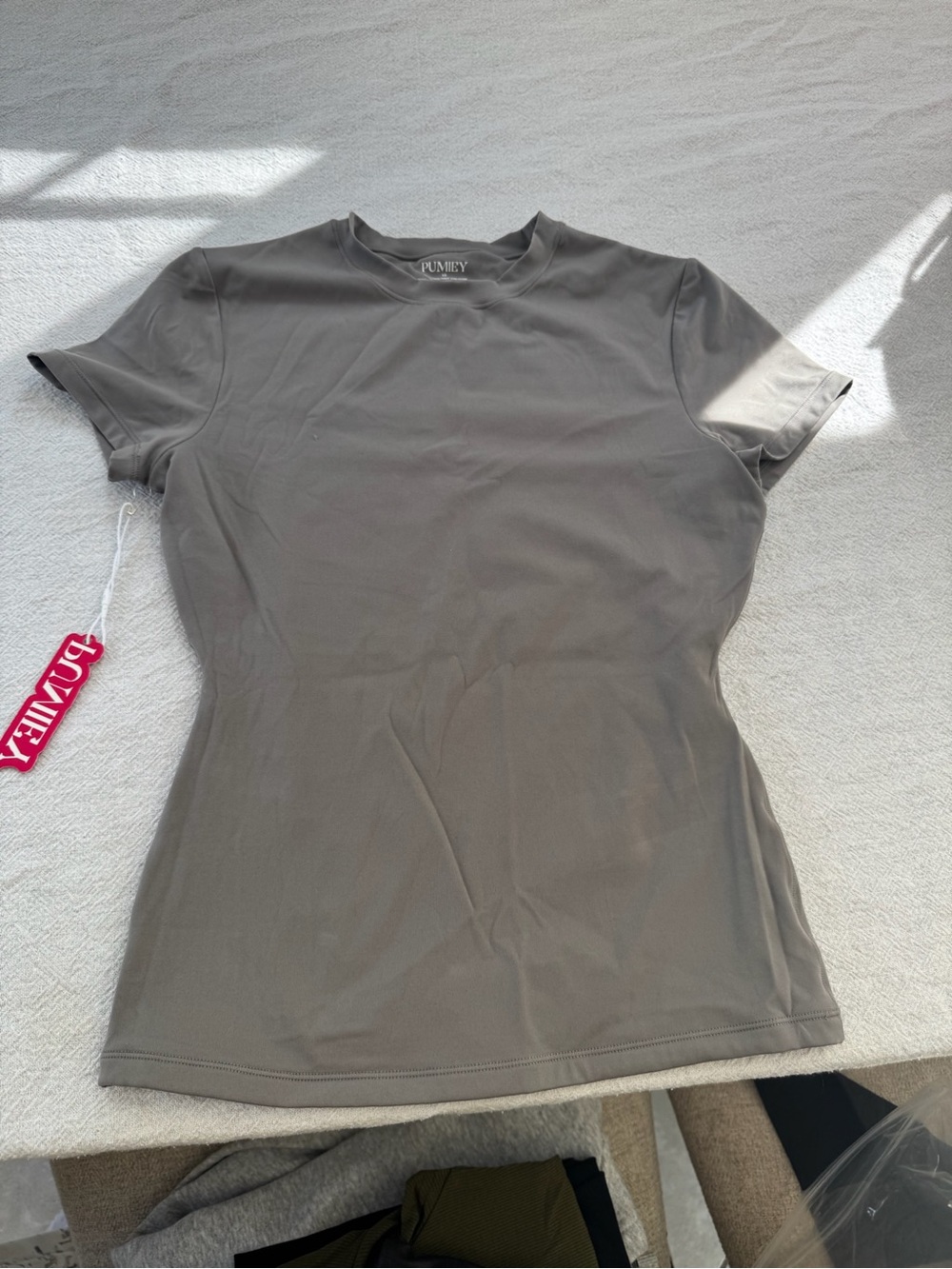 Amazon Short Sleeve Workout Top in Taupe